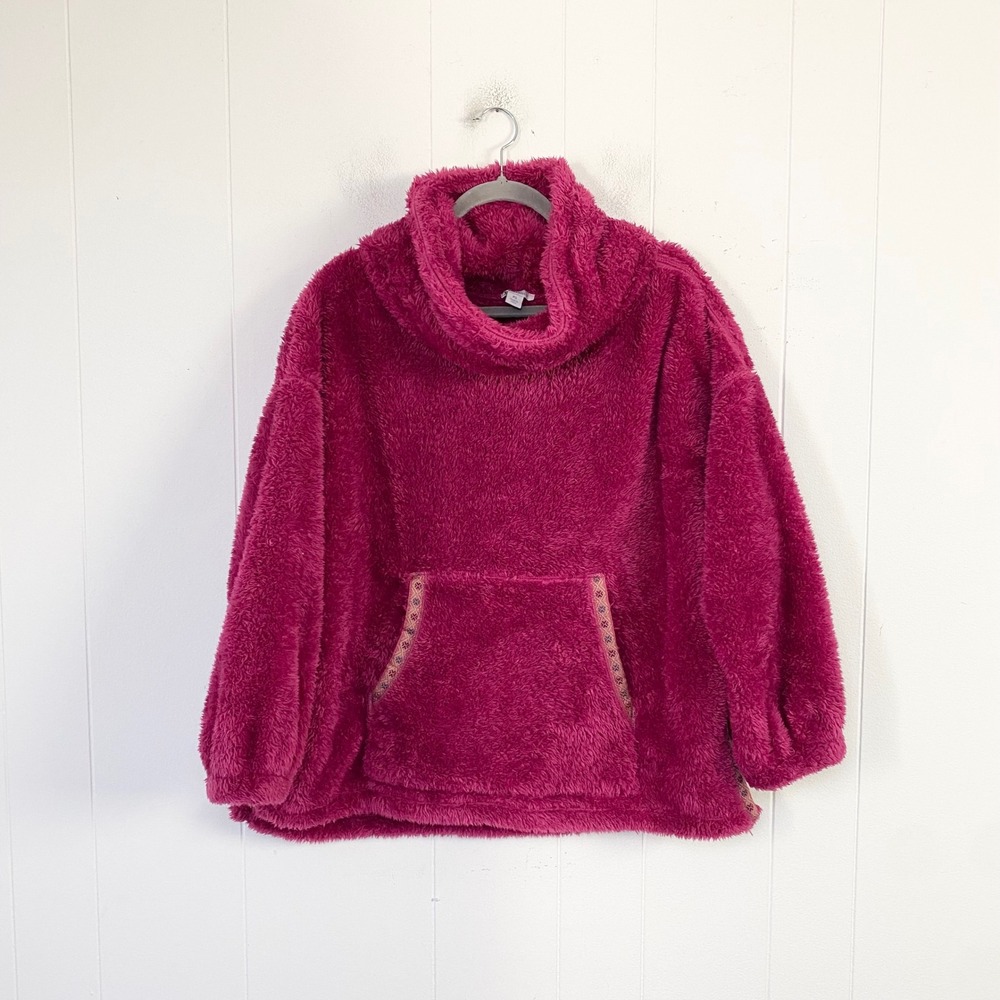 Sundance Magenta Pink Fuzzy Fleece Cowl Neck Pullover Petite Small